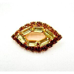 Vintage Gold Tone Brooch Pin With Orange And Yellow Rhinestones